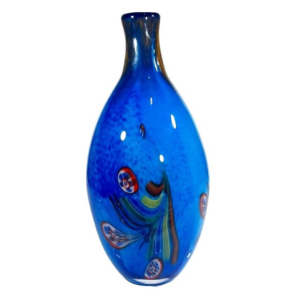 Vintage Murano Millefiori Colorful Bottleneck Art Glass Vase 13.5” X 7" Peacock - Picture 4 of 15